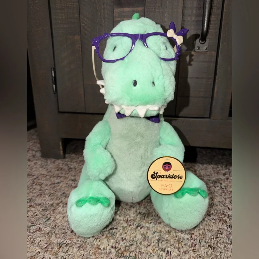 FAO Schwarz Wear & Share Sparklers Green T Rex W/Purple Bunny Glasses 12